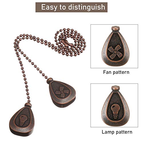 Image of 4 Pieces Ceiling Fan Pull Chain Extender Ornament 12 Inch Ceiling Pull Chain Extension Classic Drop Shaped Pendant Beaded Ball Cord for Fan Light lamp Decorative with Connector(Red Bronze)