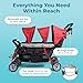 Gaggle by Foundations Compass 3 Seat Stroller | Triple Stroller for Infant and 2 Toddlers | Foot Brake | Shock-Absorbing All-Terrain Wheels | Easy Folding | Red