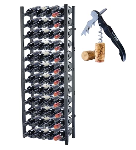 Lendo Online Botellero - Vinoteca - Portabotellas de Vino - Almacenamiento de vinos con sacacorchos Recubrimiento de Polvo Negro Metal Acero Boteleros Estilo (45x20x120cm (48 Botellas))