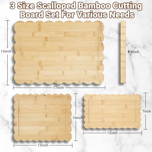 3 Tablas de Cortar de Bambú Grande con Borde Escalopado, Tablas Decorativas para Quesos, Embutidos y Frutas (43,2 x 30,5 x 2,0 cm) miniatura 2