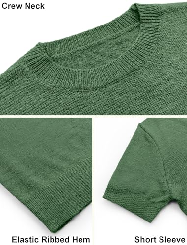 Image of Libsorge Womens Cropped Short Sleeve Sweater Fall 2025 Crewneck Sheer Knit Tops - Lightweight, Thin, Crop, Slim Fit