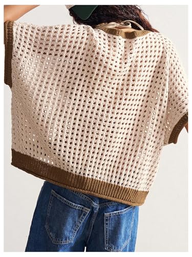 Women's Boho Floral Crochet Knit Tops Hollow Out Short Sleeve Crew Neck Knitwear Summer Sweater2