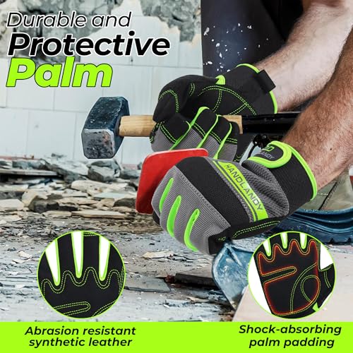 Image of HANDLANDY Touchscreen Work Gloves for Men and Women, Utility Working Glove for Yardwork Gardening, Breathable Mechanic Gloves