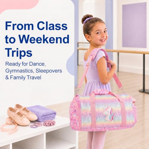 Image of Bagseri Dance Bag for Girls - Kids Duffle Travel Bag with Shoe Compartment