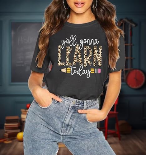 Teacher T Shirt for Women: Learning Teach T-Shirts Leopard Teachers Tees Teaching Gifts Short Sleeve3