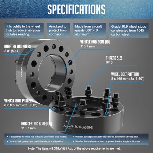 Wheel Accessories Parts 4 Pcs Hub Centric Wheel Spacers Adapters 8 on 6.50 8x6.50 2.00 Inch Thick 116.7mm Hub 9/16" Thread Stud Fits Chevrolet C20 K20 K30 GMC C2500 C3500 G3500 Front Only by Wheel Accessories Parts - Image 4