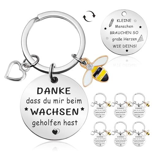 6 Stück Abschiedsgeschenk Erzieherin Schlüsselanhänger Dankeschön Erzieherin mit Gravur Danke dass du mir beim Wachsen geholfen hast & Kleine Menschen brauchen so große Herzen wie deins