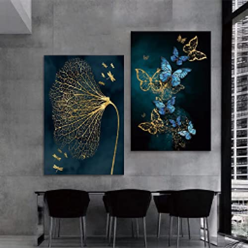 Impression et affiche murale papillon bleu or peinture nordique 30x45cm - 4