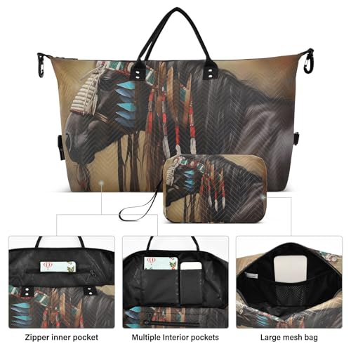 Tribal Horse Duffel Bag for Travel Gym Sport, Weekender Travel Bags Carry on Overnight Bag2