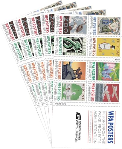 USPS   Libro de pósteres WPA con 20 sellos de envío de proyectos de administración