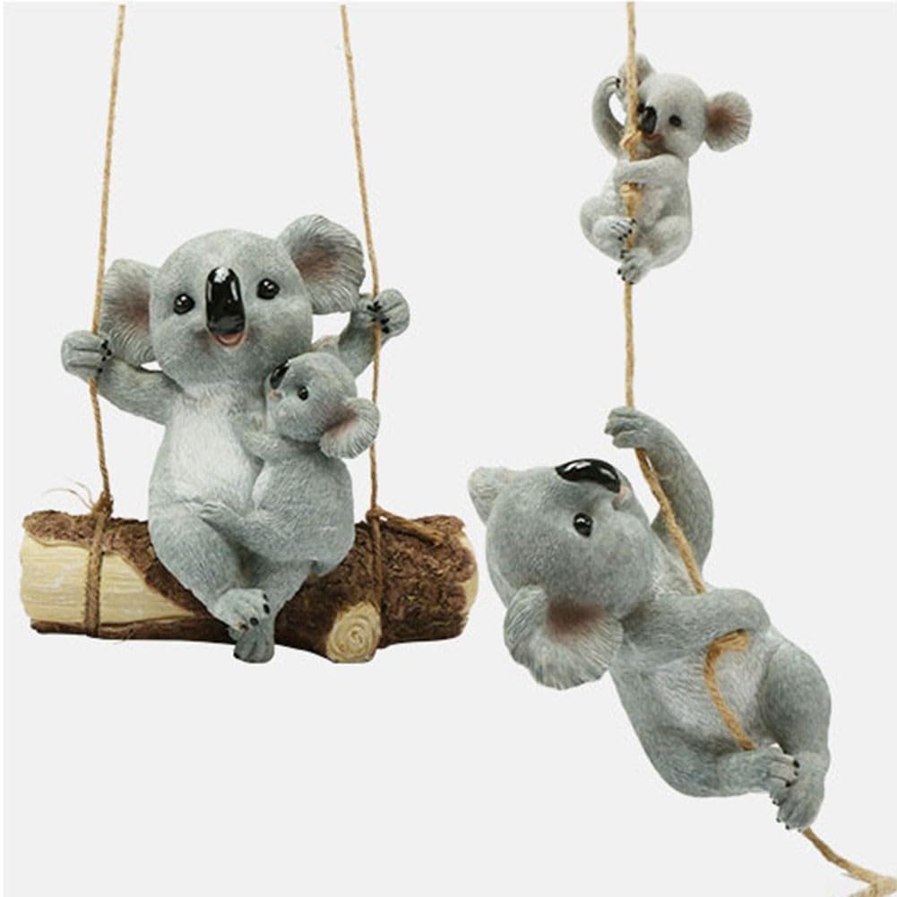 Vootnifig Resin Koala Bear Garden Ornament Unique Vintage Style for Outdoor Decor and Tree Hanging (B)