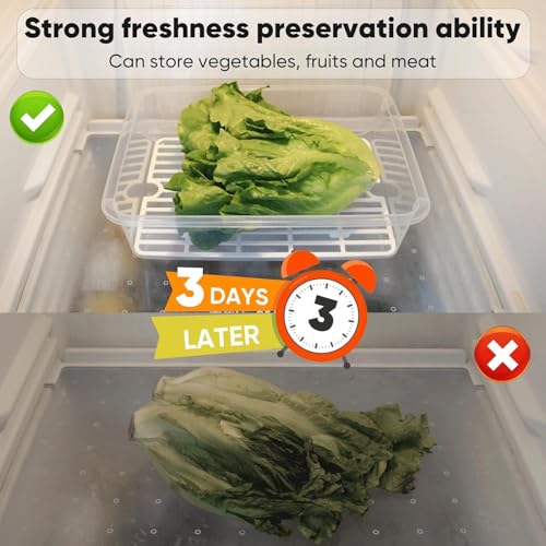 Image of Shuttle Art 2Pack Fridge Storage Containers with Drain Tray-Lid,2500ML BPAFree Refrigerator Organizer Boxes,Stackable Food Storage Containers for Fruits,Vegetables,Fish,Meat,Freezer Organizer Baskets