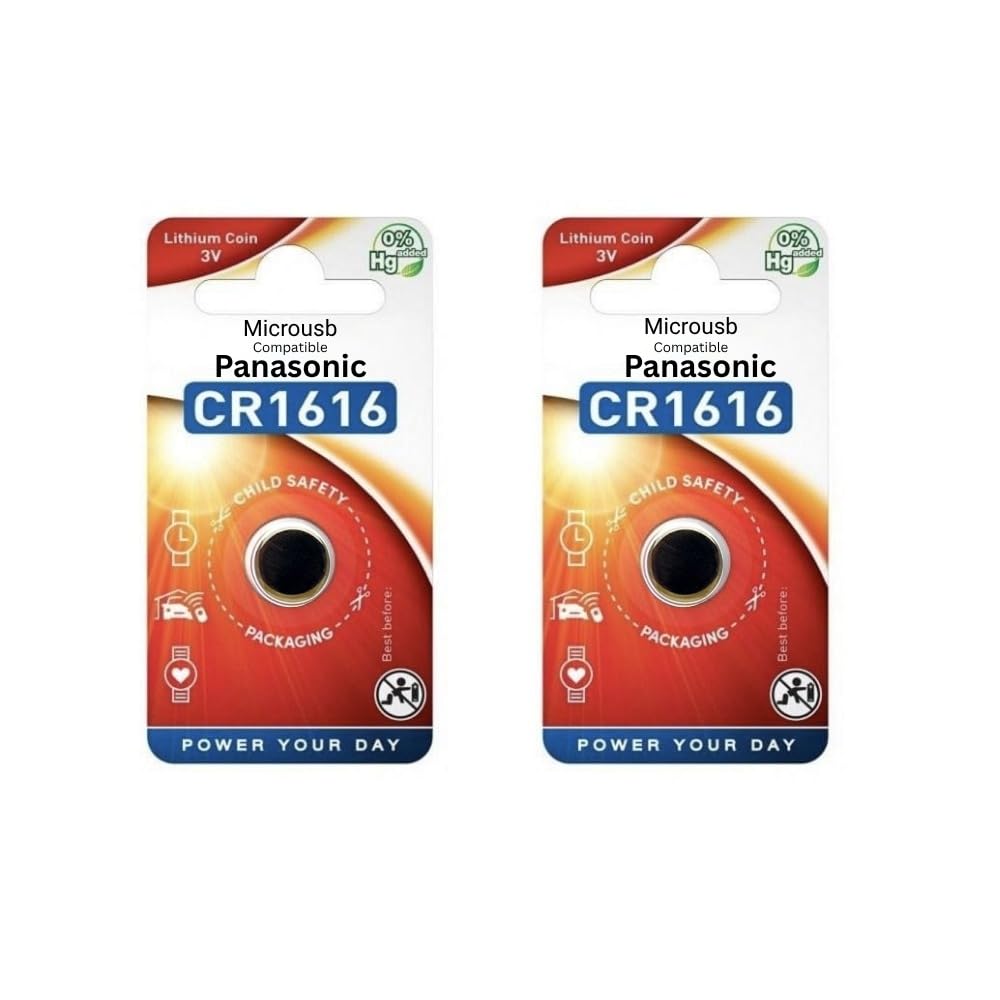 Microusb Compatible with Panasonic CR1616 Lithium Coin 3Volt Battery (Pack of 2)
