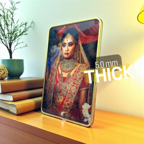 Image of Customizable Premium Photo Frame with Golden Edge | Personalized Print | High-Gloss Finish, Tabletop & Shelf Decor | A5