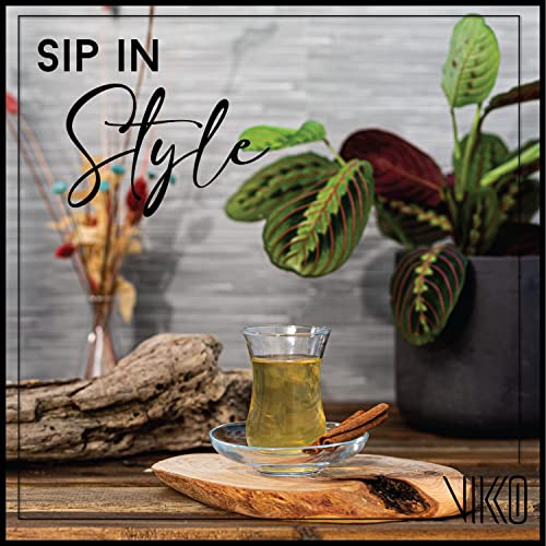 Vikko Turkish Tea Glasses & Saucers, 4 Oz Turkish Tea Cups ,Turkish Glass Tea Set For Six , Tea Cup Glass , Clear Glass Tea Cups And Saucers, Turkish Tea Cup Set, Tea Set Moroccan, 6 Cups+6 Plates #TOP2