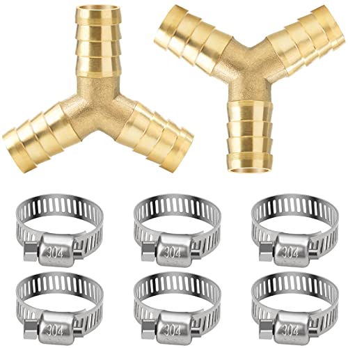 nutmanel 2 Pièces Connecteurs de Tuyaux en Y à 12mm, Tuyau en Laiton té Cannelé, 3 Voies en Forme de Y Raccord de Tuyau avec 6 Piècse Colliers de Serrage...