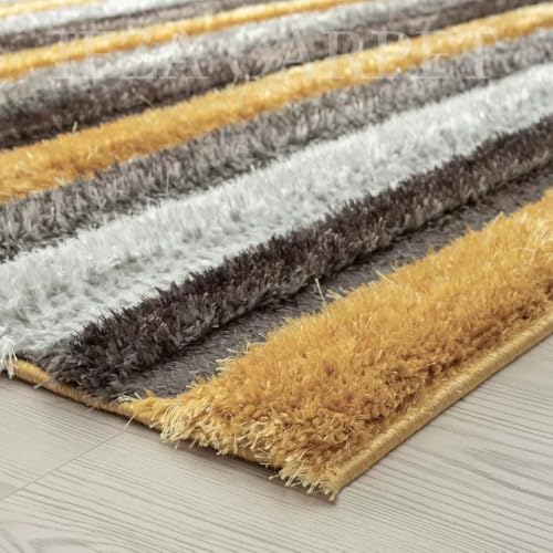 Image of Super Soft Floor Area Rug 6 x 8 Feet Soft Smooth Thick Non-Slip Fluffy Shaggy Carpet for Bedroom, Drawing, Kids Room, Office with Upto 2 Inch Microfiber High Pile (Yellow Black B)