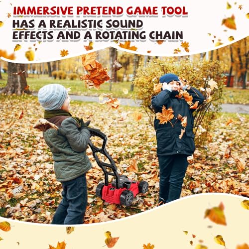 Arrowbash Toy Push Lawn Mower Set for Kids, Outdoor Electronic Push Lawn Mower Tool Set with Masks Toy Helmet and Earmuffs, Realistic Sound and Safe ABS, 4 Pcs Gardening Summer Gift for Boys Girls - Thumbnail 4