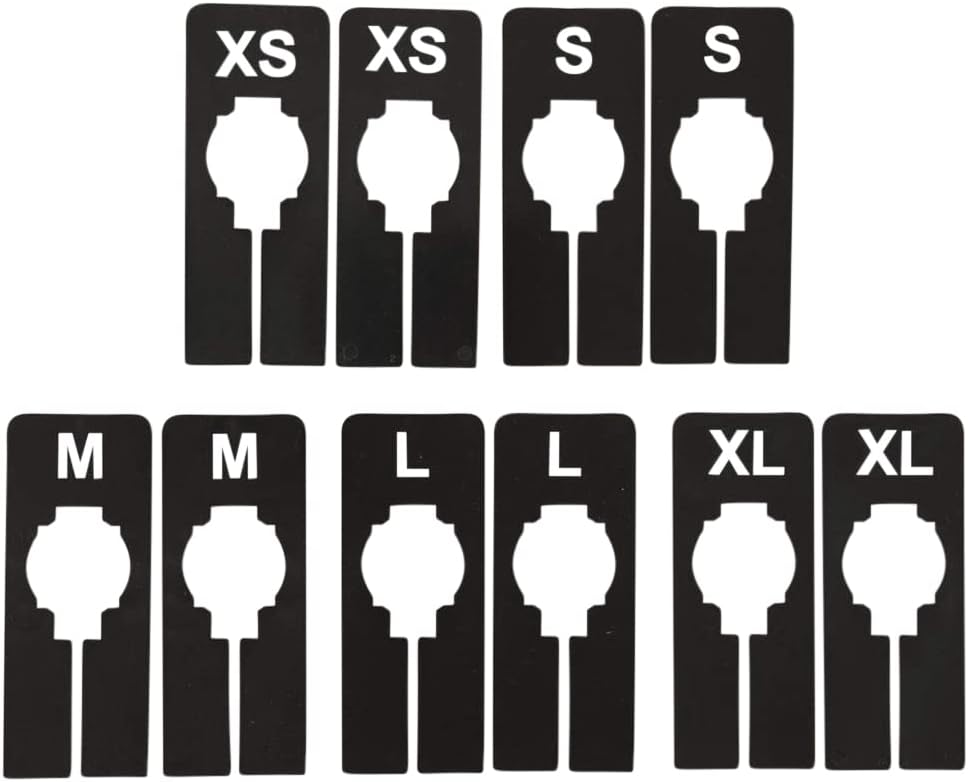 QSDBWKIT2, Black Rectangular Clothing Size Dividers with White Print for XS-XL, Kit of 25 (5 Sizes of 5 Each)