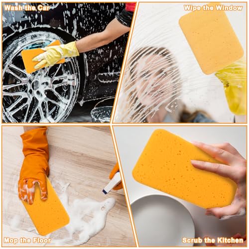 Oqqlin 24 Pcs Large Cleaning Sponges Bulk, 7.6 x 5.3 x 1.9 Inch Yellow Reusable Grout Sponge Super Absorbent Non-Scratch Car Wash Sponges for Car, Floors, Windows, Dishes Cleaning - Thumbnail 7