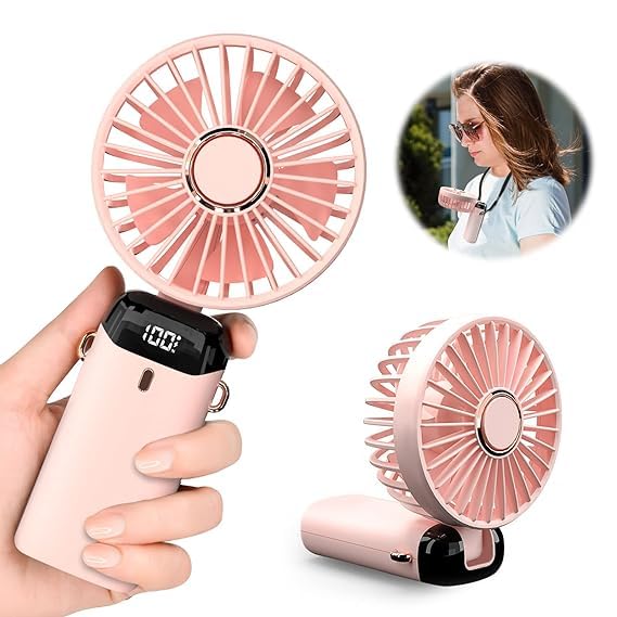 Image of Mini Portable Fan, Powerful Hand Fan 5 Speed 1800 mah Personal Small Desk Fan with Base, Lightweight Rechargeable USB Handheld Fan for Girl, Women, Men, Indoor, Outdoor (White)