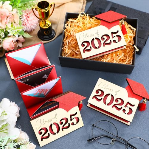 Epakh 3 peças porta-cartões de presente de formatura caixa de cartão de formatura de madeira vermelh