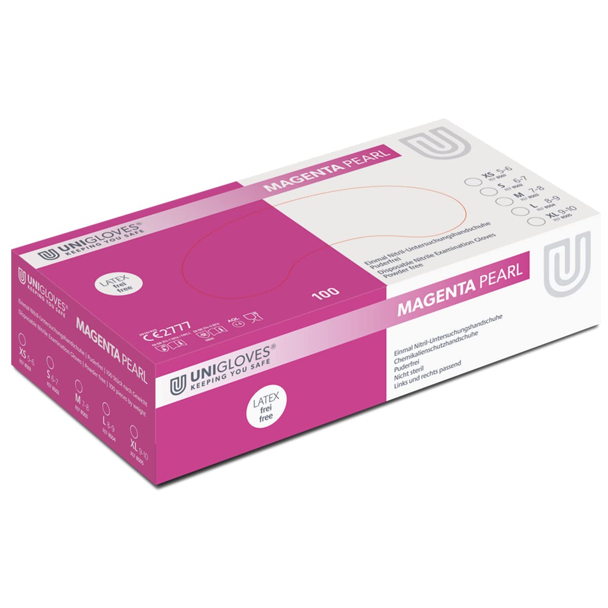 UNIGLOVES Magenta Pearl 8501 Disposable Gloves, Purple, Nitrile Gloves, Latex Free & Powder Free, Food Compliant, Pack of 100, Size XS