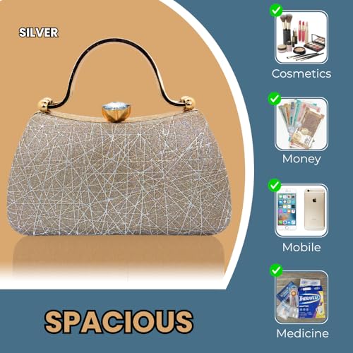 Image of SLARA Women's Evening Clutch Bag for Women, Glitter Pattern, Crystal Clasp Handbag, Perfect for Weddings, Parties, and Special Events