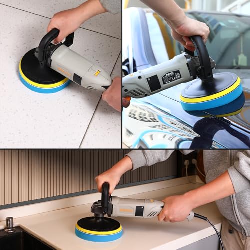 Poliermaschine Auto 1200W: DEKOPRO Autopoliermaschine mit Konstantgeschwindigkeit und Sanftstart, 600-3000 RPM,180mm Pad – für Autopflege,Wachsen und Detailpolitur