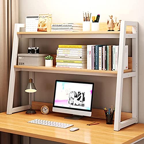 Desktop Bookshelf Storage Organizer, 2 Tier Desktop Bookshelf For Computer Desk, Desktop Display Shelf Metal Wood, Countertop Hutch Bookcase Organizer Shelf, For Home Office ( Color : White , Size : 7 #TOP4