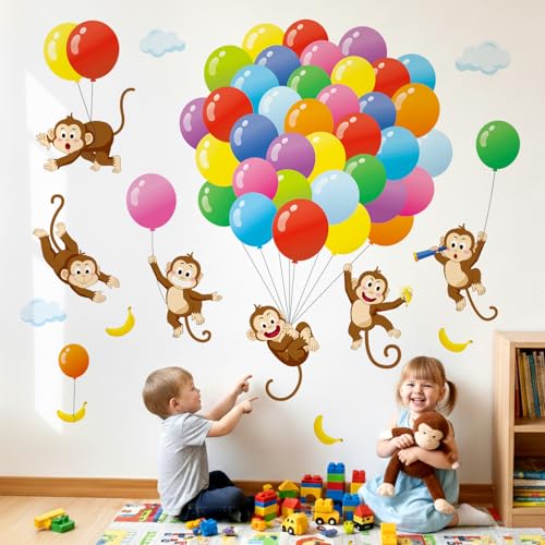 DCOWALL SG-2202 Balloons and Monkeys Wall Decals Stickers Kids Peel and Stick Removable Nursery Bedroom décor Room air hot Living Baby Decoration Art...