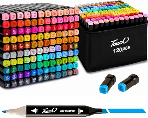 Conjunto Canetas Ponta Dupla 120 ou 24 Cores com Estojo Secagem Rápida Ponta Fina e Chanfrada para Pintura Lettering Desenho Ilustração Escola Cores Vivas Duráveis Não Tóxicas (120 Canetinhas)