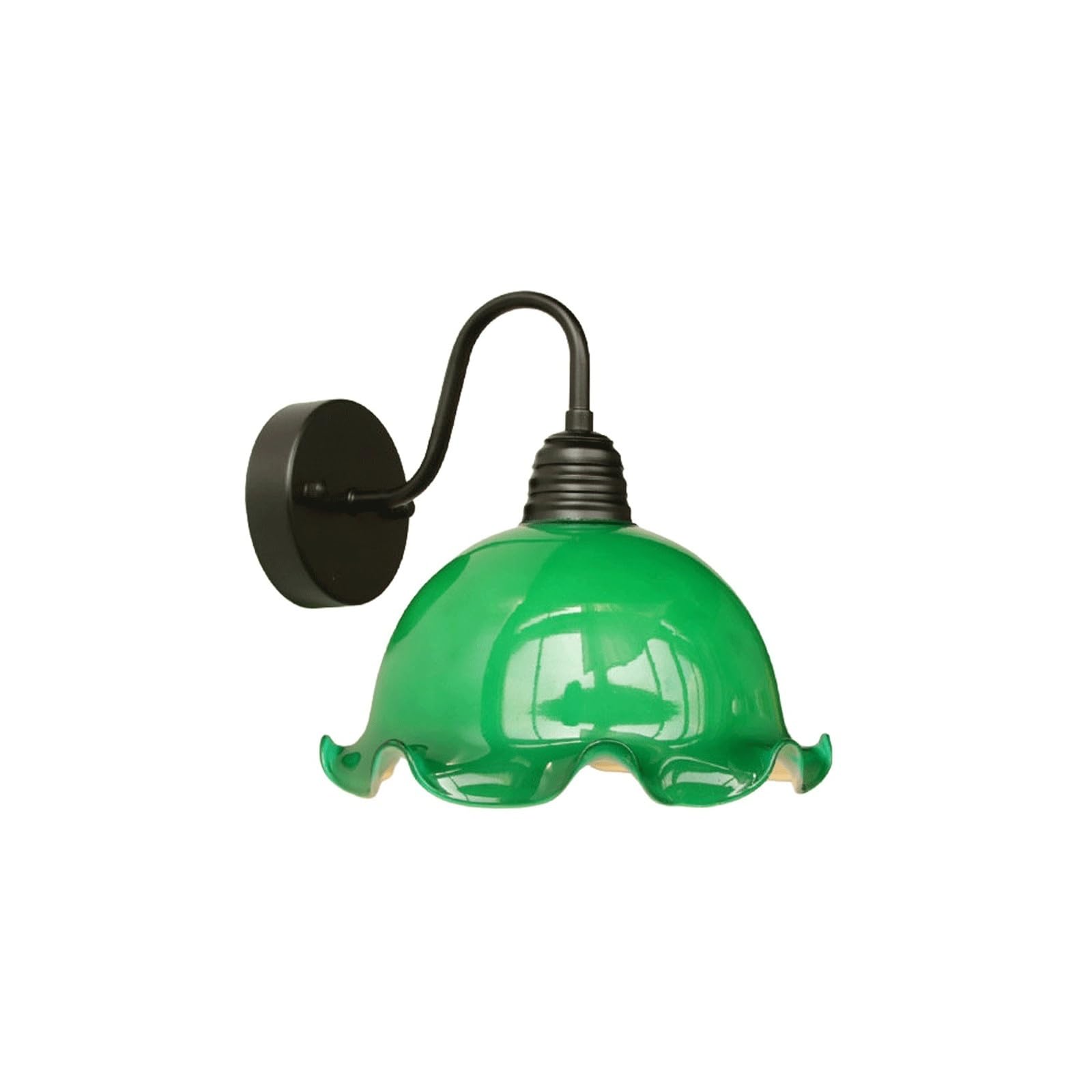 OZBMA Vintage Outdoor Wall Lantern, 8.5" Gooseneck Exterior Sconce, Dark Green Scalloped Glass Shade, Waterproof E27 Iron Aluminum Lamp for Garden, Villa, Porch, Gate, Entryway Cottage