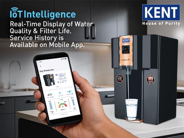 Image of KENT Sapphire IoT RO Water Purifier|4 Years Free Service*|RO+UV+UF+Alk+Cu+TDS Control+UV in Tank | IoT Enabled | Fully Automatic On&OFF Operation |8L|20 LP /Hr|Ideal For Borewell /Tanker /Municipal Water