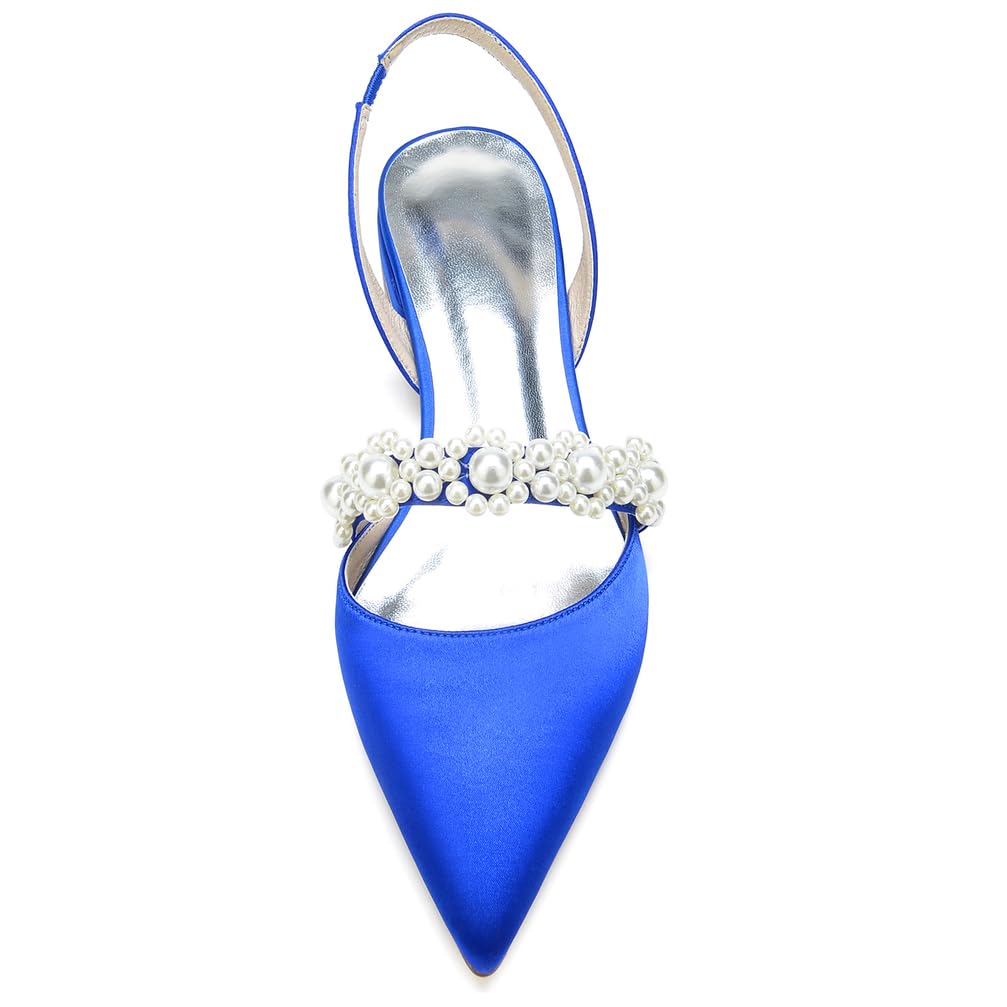 Scarpe da Sposa da Donna in Raso con Punta Chiusa e Cinturino Posteriore, Tacco Basso, Perle, comode e Piatte, Scarpe da Sposa, Scarpe Eleganti, Scarpe da Fidanzamento