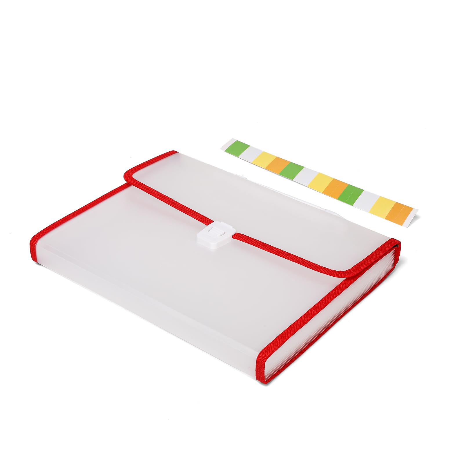 Neomate Cartella portadocumenti espandibile con manico, 13 tasche, formato A4/FS, organizer per documenti e certificati, cartella a fisarmonica trasparente | rosso