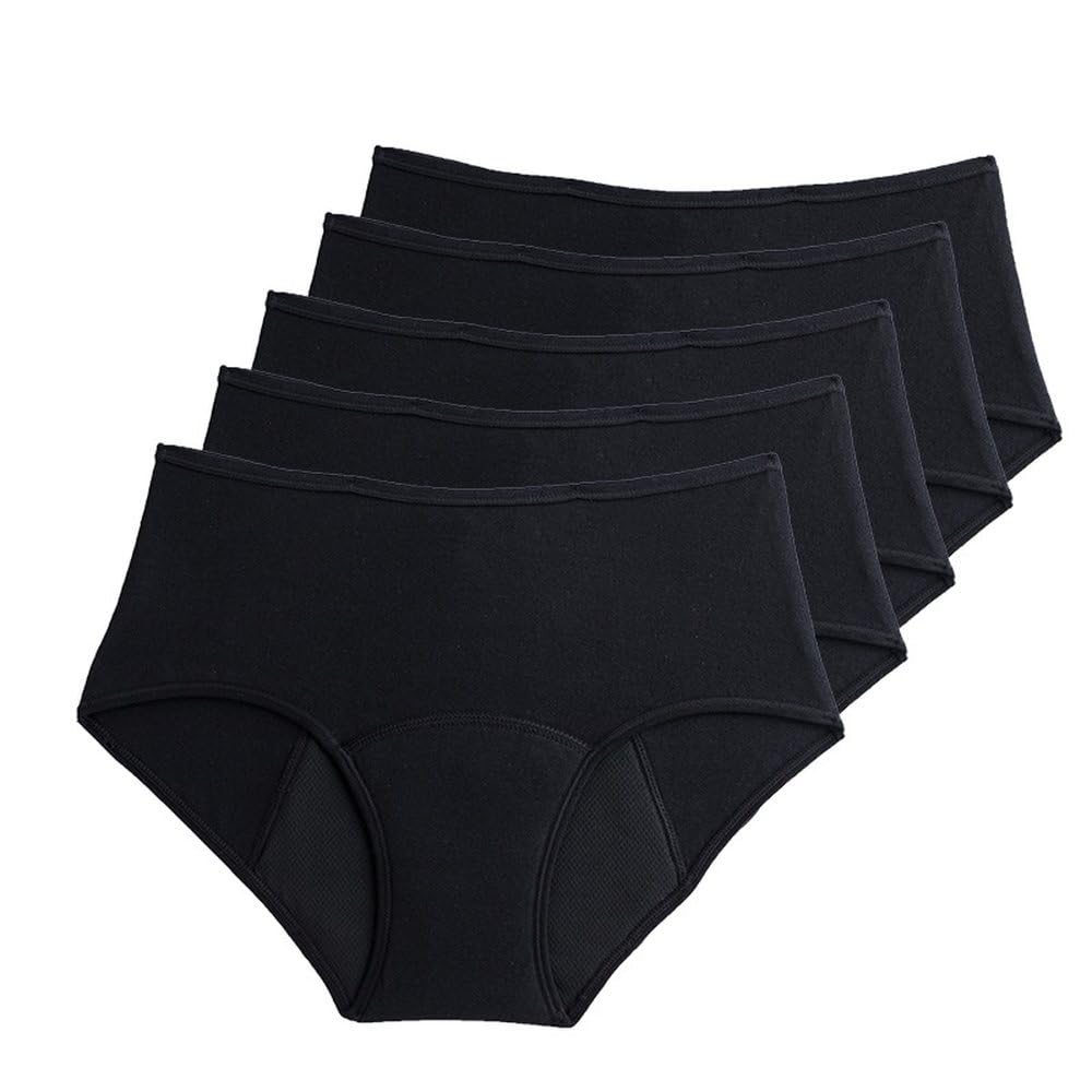 Bragas Menstruales para Mujer Paquete de 5 Ropa Interior Posparto a Prueba de Fugas Color Negro Bragas Menstruales absorbentes de Cintura alta Color Negro 4Xl
