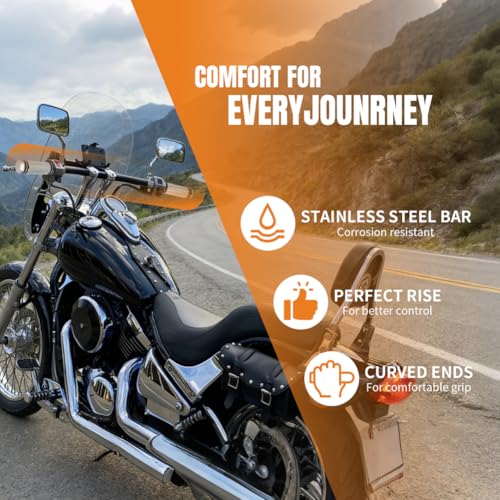 Image of 1 inch Drag Style Motorcycle Handlebars with Handlebar Grips Tube Steel Handlebars Drag Bar Dimpled for Sportster 883 1200 Nightster 07-later XL