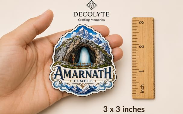 Image of Amarnath Theme Wooden Fridge Magnet Souvenir | 3x3 in Kitchen Home Decor Gift