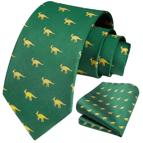 Image of HISDERN Ties for Men Classic Animal Tie and Pocket Square Set Jacquard Woven Silk Neckties Handkerchief Wedding Party