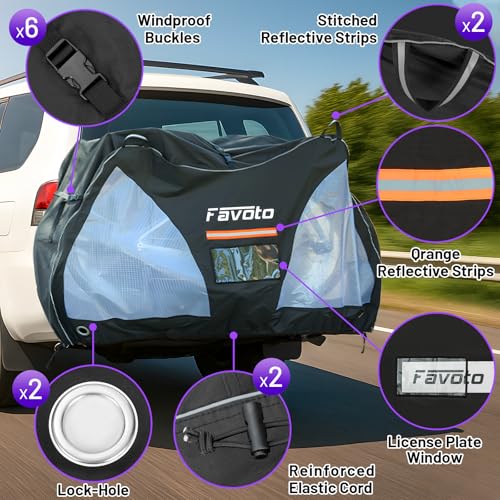 Favoto Bike Cover for Travel on Rack 900D Heavy Duty Bicycle Cover Waterproof Outdoor for 2 Bikes with Car Tail Lights Visibility Sun Rain Protection Bike Cover for Transport with Handlebar Grips by Favoto - Image 5