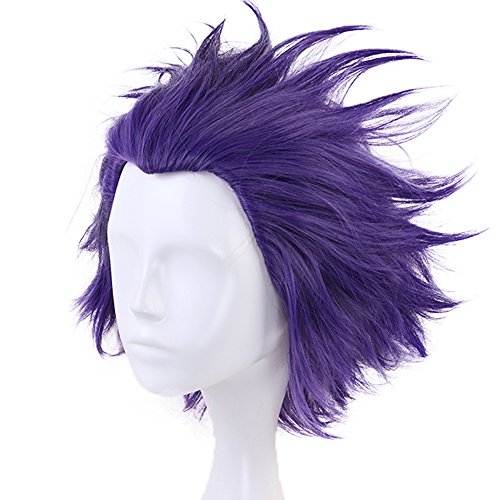 Anogol Hair Cap+Short Wavy Purple Cosplay Wig Synthetic Hair Costume Anime Wigs Fancy Dress Costume Wig For Halloween Party #TOP14