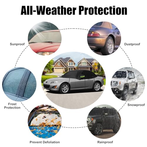 Image of Black Half Car Cover for 2005-2015 Mazda MX-5 Miata | Fits NC Generation, Weatherproof Sun Protection, Reflective Strips