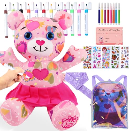 DRAWMYTOY Stuffed Animal Coloring Plush Toy with 20...