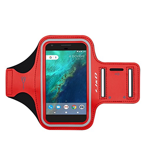J&D Armband Compatible for Google Pixel/Pixel 4a/Pixel 4a 5G/Pixel 3a/Pixel 3/Pixel 2/Pixel 4 Armband, Running Armband Sports Armband with Key Holder Slot and Earphone Connection, Red