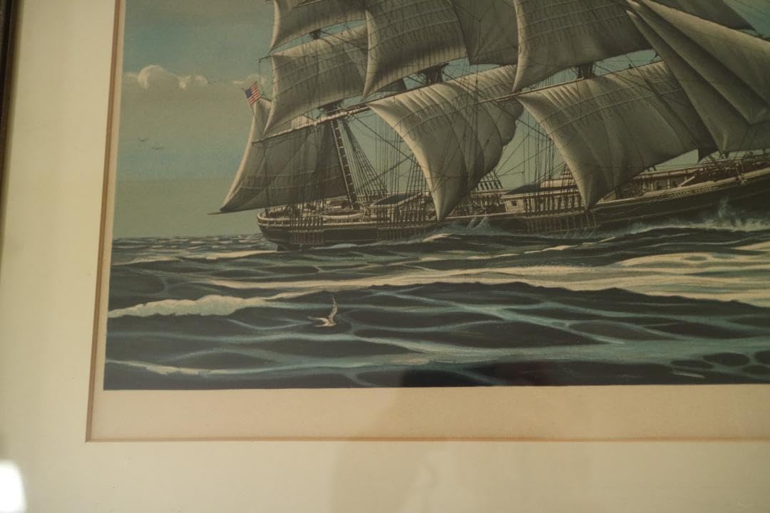 額装品 リトグラフ 帆船 R・リントン作 「中国への航海」フランクリン