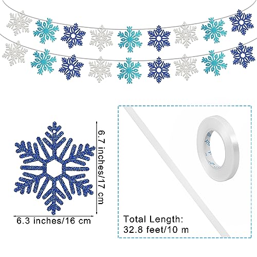 durony Frozen Birthday Party Tablecloths Supplies, 2 Pack Winter Snowflake Plastic Tablecloths Table Cover, 2 Pack Glitter Snowflake Banners for Winter Wonderland Frozen Party Supplies Decors by durony - Used condition - Image 3