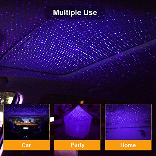 Booreina Star Projector Night Light, Adjustable Usb Night Light, Violet Blue Interior Car Lights, Romantic Auto Roof Ceiling Lamp For Bedroom, Car, Ceiling And Party Decoration #TOP5