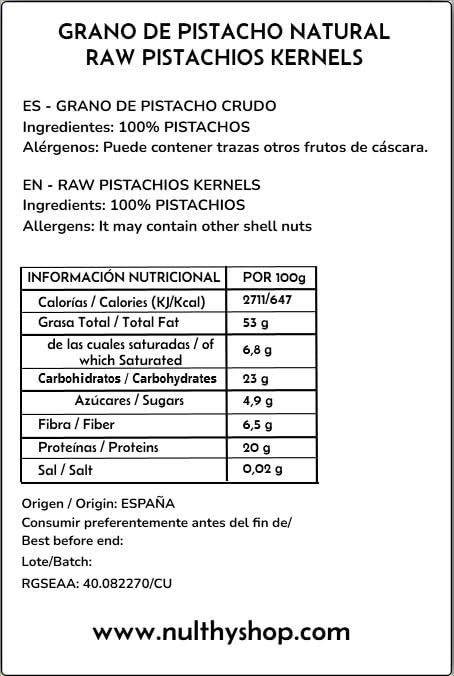 NULTHY 1kg - Pistacho Natural Sin Cáscara, Sin Sal Añadida, Origen España, Frutos Secos Crudos, Vegano