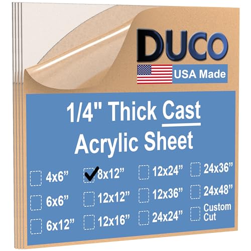 Image of Duco Clear Cast Acrylic Sheets 1 /4 inch (6mm) Thick 8 inch x 12 inch - 4 Pack of USA-Made Transparent Plexiglass Sheet - Shatter Resistant Acrylic Board for Window Replacements, Displays, Signs, & Shelving